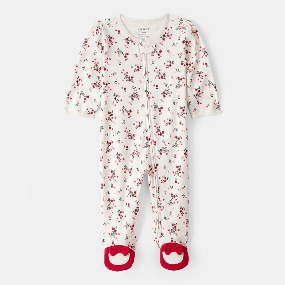 NEW! Carter’s Baby Girl Bow Floral Print Cotton Sleep & Play Pajamas 9M